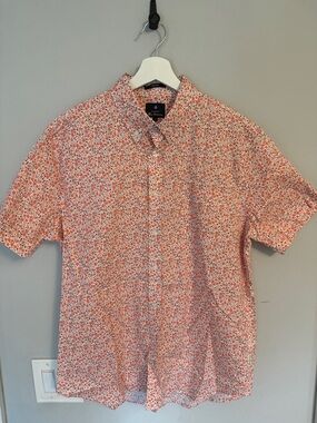 Ben Sherman Coral and White Micro Floral Short Sleeve Button-Down